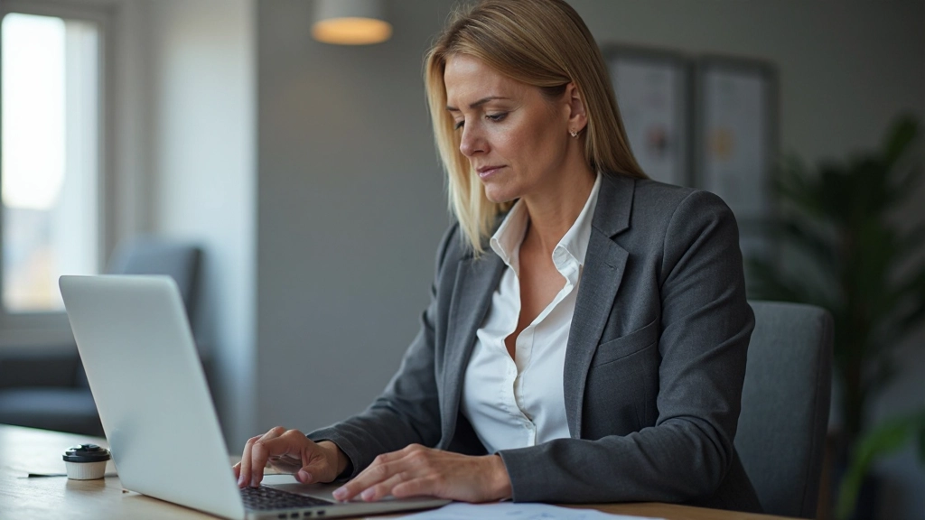 Zakenvrouw analyseert voortgang met grafieken en statistieken op laptop